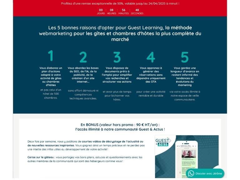 Page de vente FORMATION EN LIGNE - Guest & Strategy - offre promo
